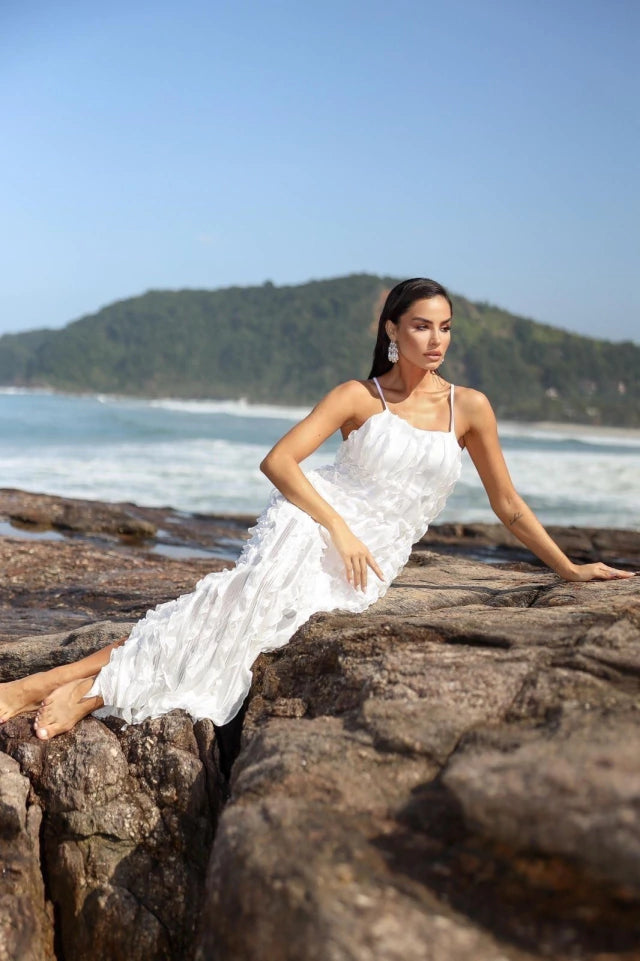 VESTIDO LONGO BABADO BRANCO