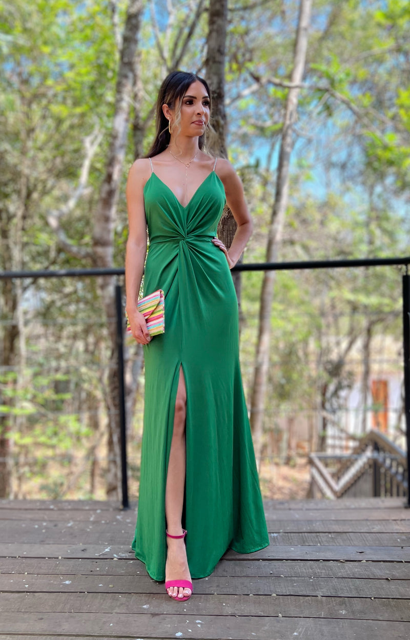 VESTIDO  LONGO ALÇA DE STRASS VERDE