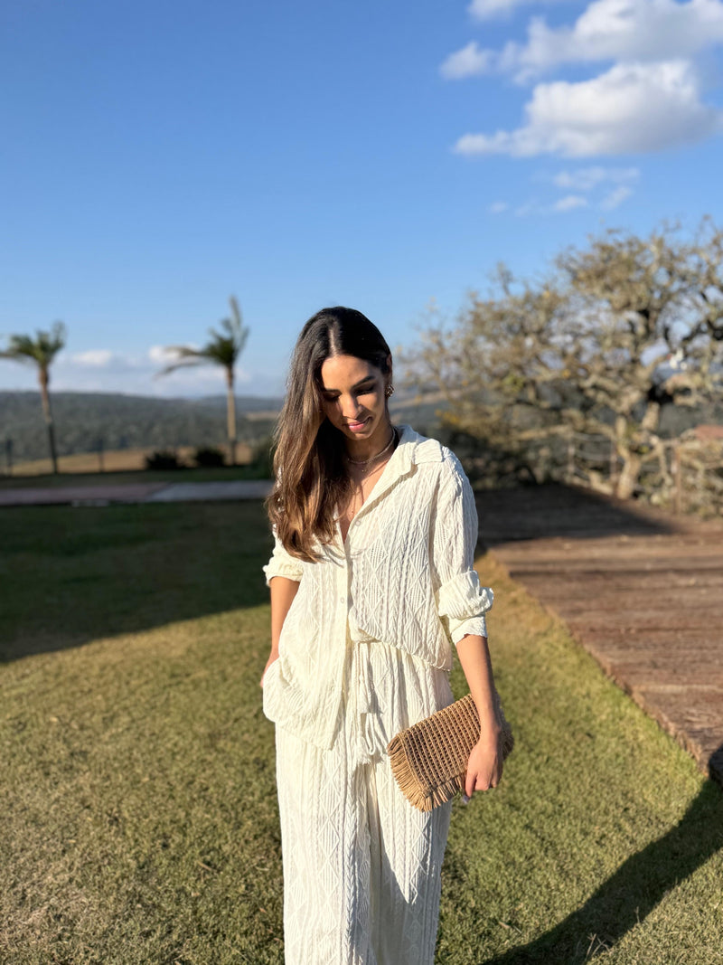 CONJUNTO CALÇA PANTALONA E CAMISA RENDA BRANCO