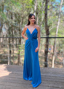 VESTIDO  LONGO ALÇA DE STRASS AZUL