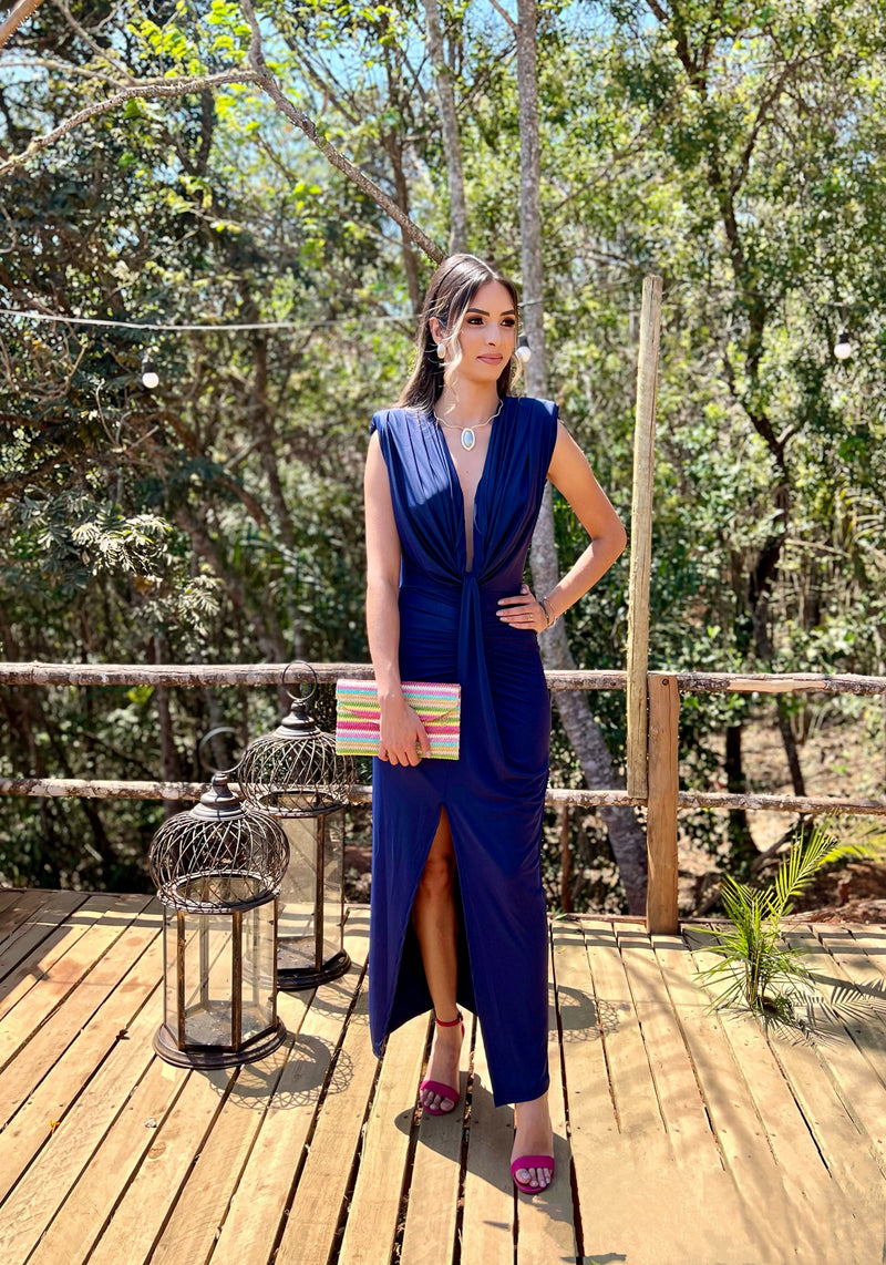 VESTIDO FESTA MIDI ESTRUTURADO AZUL MARINHO