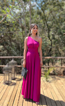 VESTIDO LONGO OMBRO SÓ FLUITY FÚCSIA