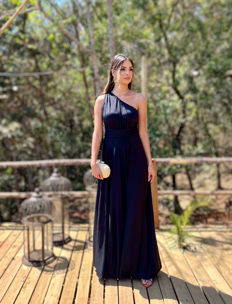 VESTIDO LONGO OMBRO SÓ  PRETO