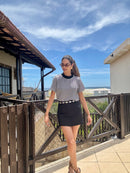 T-SHIRT FRANCESCA LISTRADA PRETA