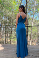 VESTIDO  LONGO ALÇA DE STRASS AZUL