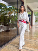 CONJUNTO FEMININO CALÇA E CAMISA BRANCO