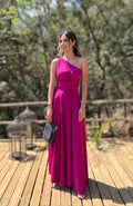 VESTIDO LONGO OMBRO SÓ FLUITY FÚCSIA