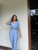 CONJUNTO FEMININO CALÇA E CAMISA AZUL CLARO