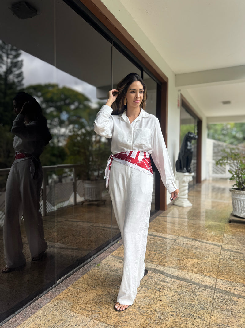 CONJUNTO FEMININO CALÇA E CAMISA BRANCO