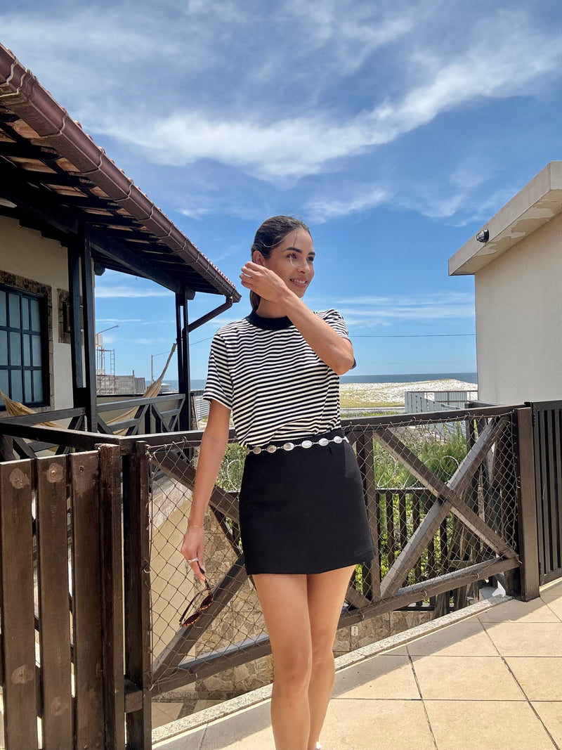 T-SHIRT FRANCESCA LISTRADA PRETA