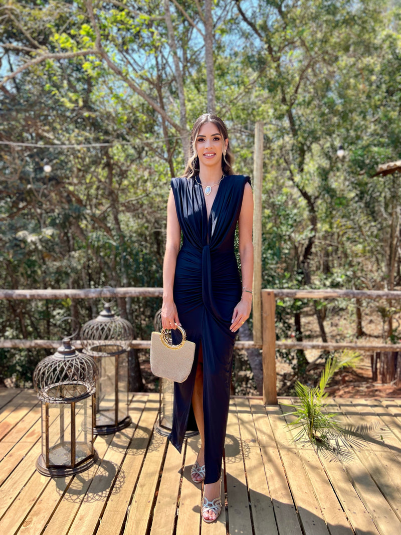 VESTIDO FESTA MIDI ESTRUTURADO PRETO