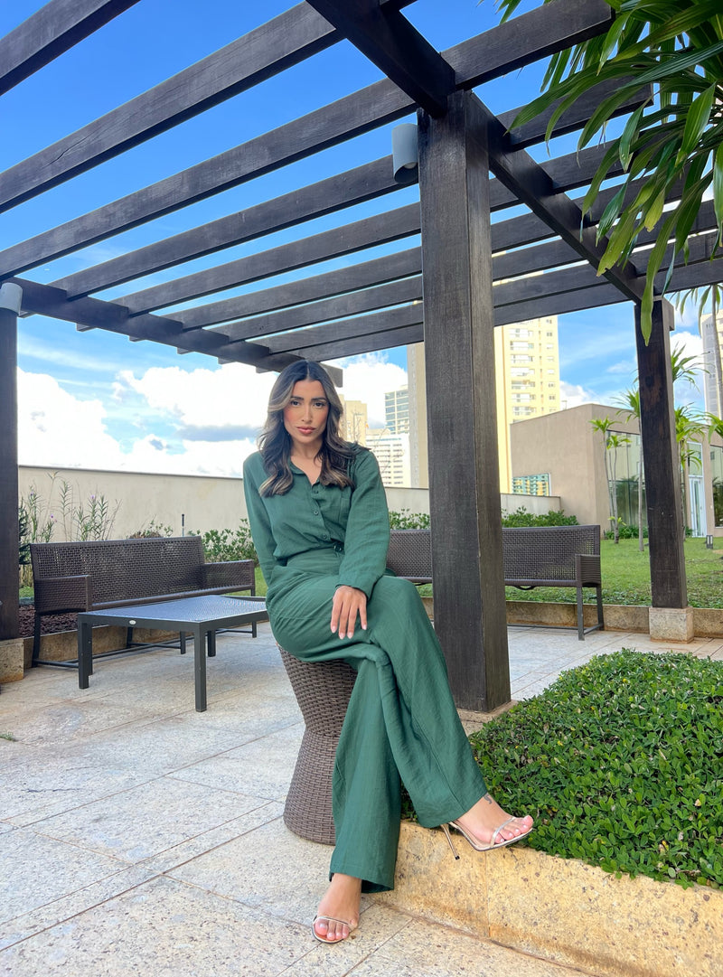 CONJUNTO FEMININO CALÇA E CAMISA VERDE