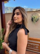 BLUSA REGATA AMARRÇÃO PESCOÇO PRETA