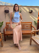 BLUSA REGATA AMARRÇÃO PESCOÇO  AZUL