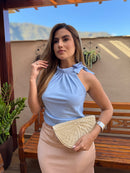 BLUSA REGATA AMARRÇÃO PESCOÇO  AZUL