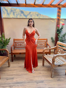 VESTIDO  LONGO ALÇA DE STRASS TERRA COTA