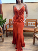 VESTIDO  LONGO ALÇA DE STRASS TERRA COTA