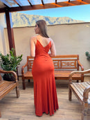 VESTIDO  LONGO ALÇA DE STRASS TERRA COTA