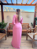 VESTIDO MADRINHA CASAMENTO FESTA MANGA LONGA TECIDO FLUITY ROSE