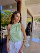 BLUSA REGATA AMARRÇÃO PESCOÇO VERDE