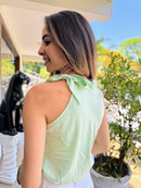 BLUSA REGATA AMARRÇÃO PESCOÇO VERDE
