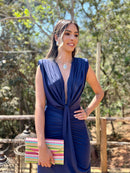 VESTIDO FESTA MIDI ESTRUTURADO AZUL MARINHO