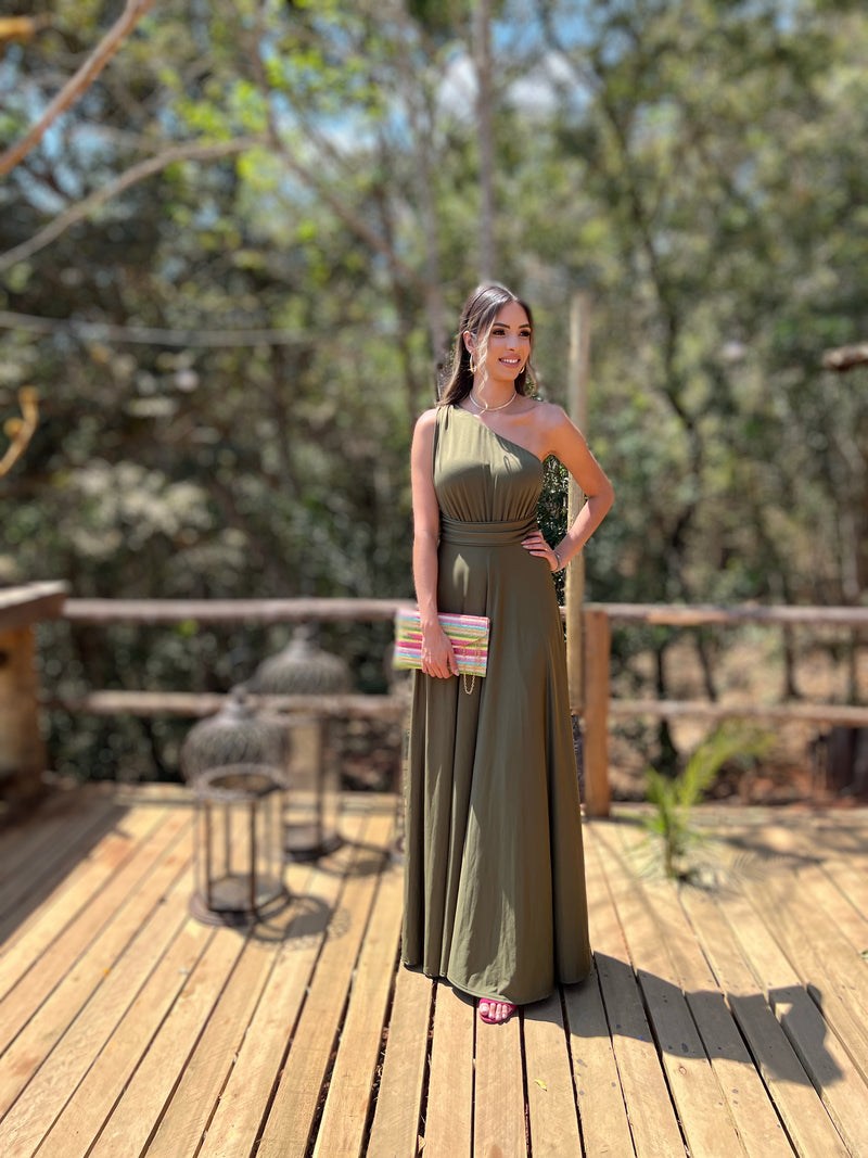 VESTIDO LONGO OMBRO SÓ  VERDE