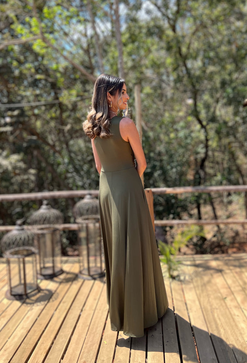VESTIDO LONGO OMBRO SÓ  VERDE