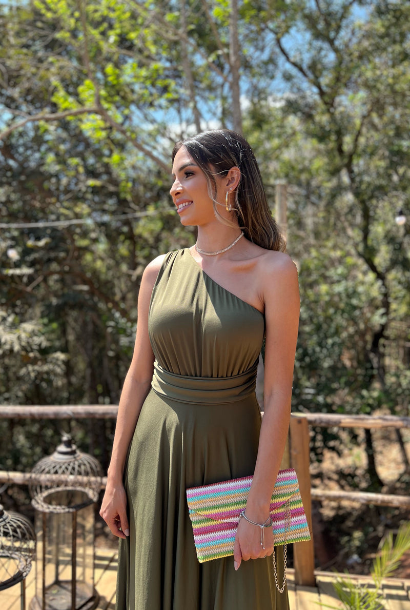VESTIDO LONGO OMBRO SÓ  VERDE