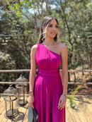 VESTIDO LONGO OMBRO SÓ FLUITY FÚCSIA