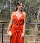 VESTIDO  LONGO ALÇA DE STRASS TERRA COTA