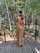 VESTIDO LONGO BABADO DOURADO