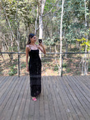 VESTIDO LONGO BABADO PRETO