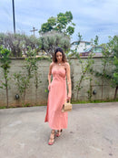 VESTIDO FEMINO MIDI DECOTE CORAÇÃO ROSE