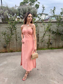 VESTIDO FEMINO MIDI DECOTE CORAÇÃO ROSE