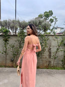 VESTIDO FEMINO MIDI DECOTE CORAÇÃO ROSE