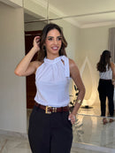 BLUSA REGATA AMARRÇÃO PESCOÇO BRANCA