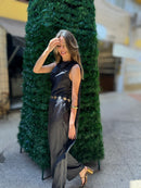 MACACÃO FEMININO MANGA CURTA CETIM PRETO