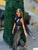 MACACÃO FEMININO MANGA CURTA CETIM PRETO