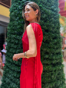 MACACÃO FEMININO MANGA CURTA CETIM VERMELHO