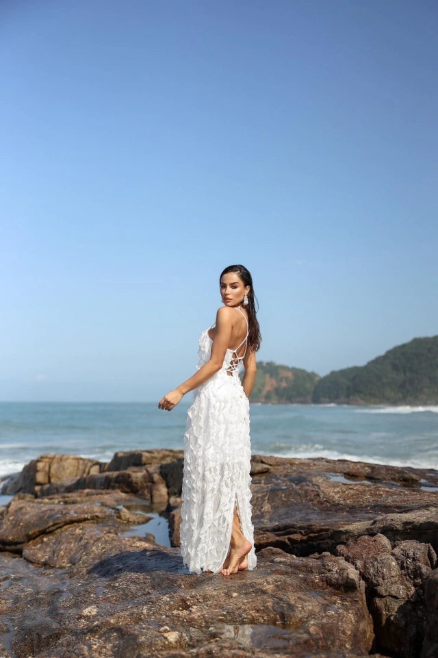 VESTIDO LONGO BABADO BRANCO