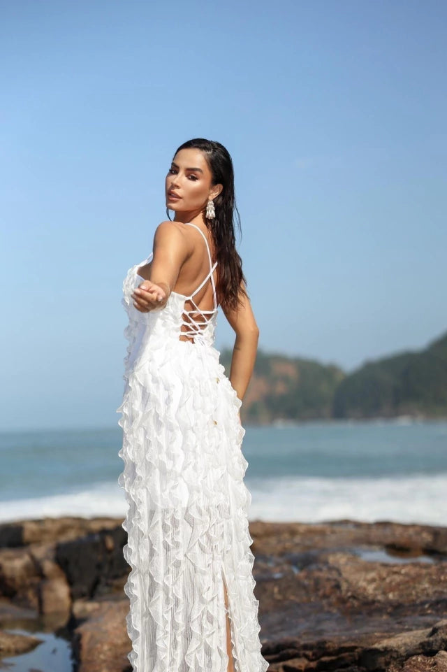 VESTIDO LONGO BABADO BRANCO