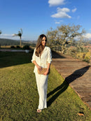 CONJUNTO CALÇA PANTALONA E CAMISA RENDA BRANCO