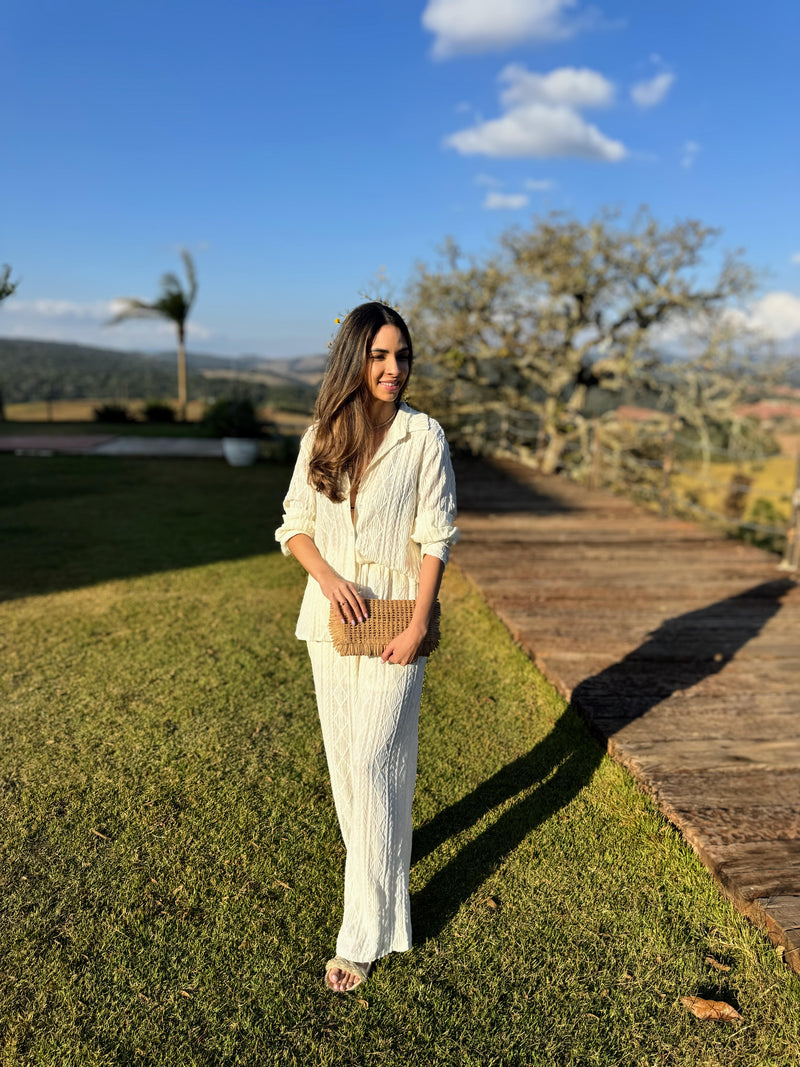 CONJUNTO CALÇA PANTALONA E CAMISA RENDA BRANCO