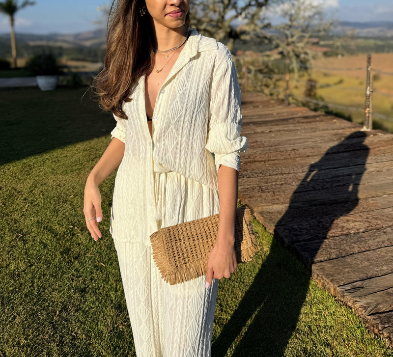 CONJUNTO CALÇA PANTALONA E CAMISA RENDA BRANCO